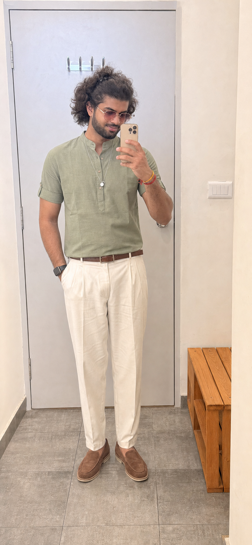 Generated outfit 150: sage short kurta cream trousers