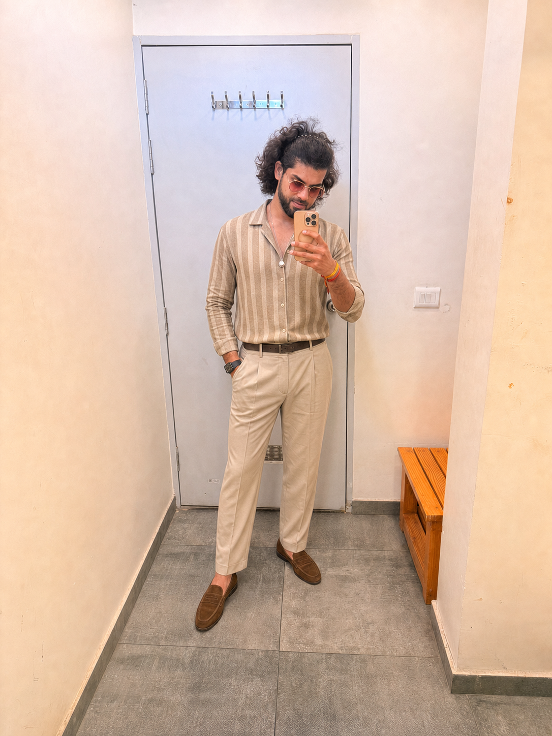 Generated outfit 81: beige striped office
