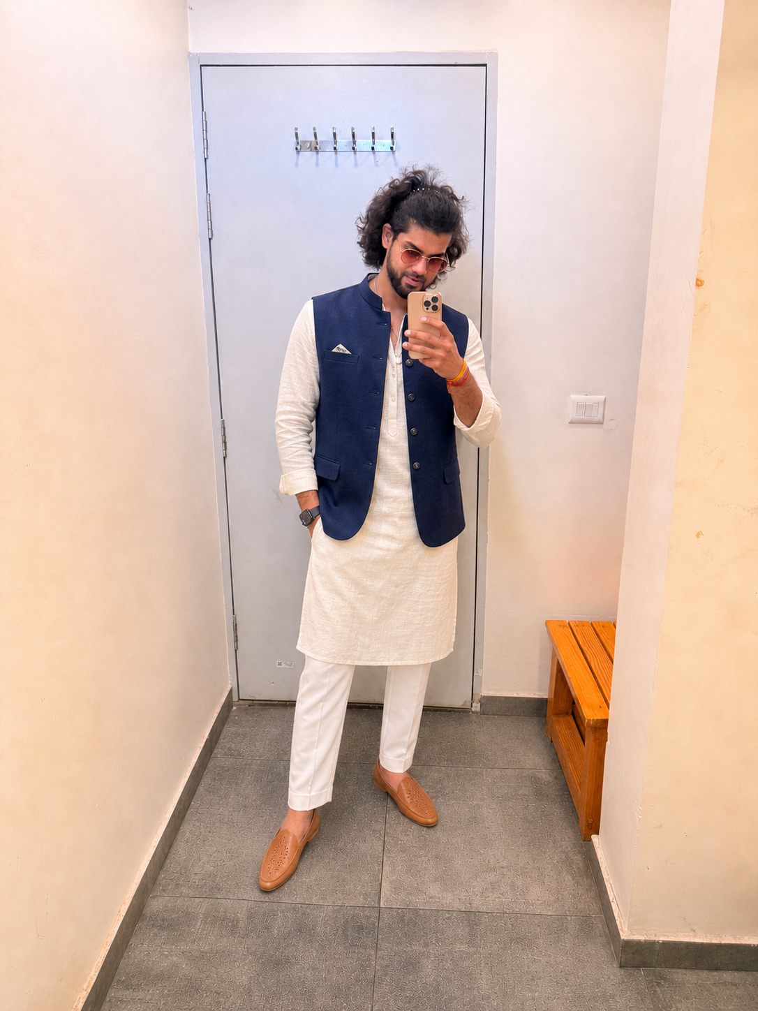 Generated outfit 99: ivory kurta navy jacket